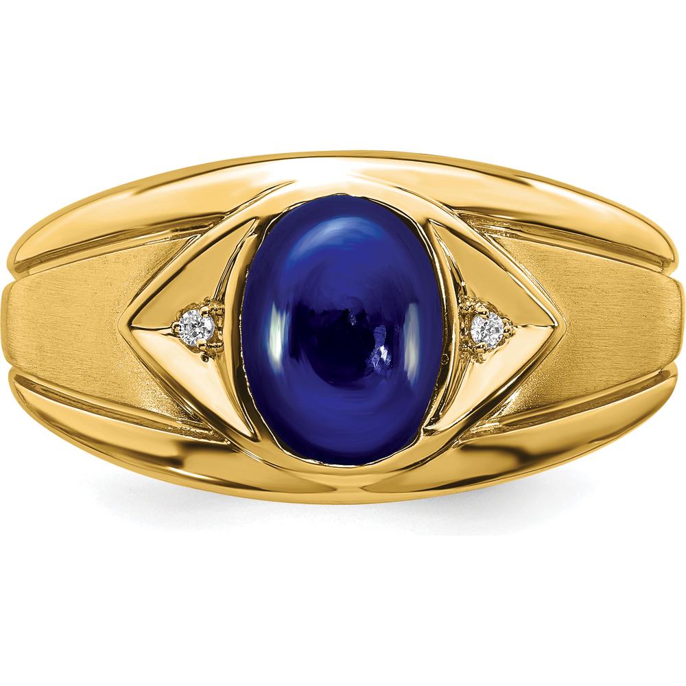 14K Yellow Gold Men's Ring with Lab-Created Oval Blue Sapphire - 3.27 Carat and Round Diamonds - 0.01 Carat Total Diamond Weight by 0