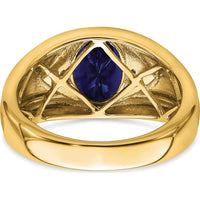 14K Yellow Gold Men's Ring with Lab-Created Oval Blue Sapphire - 3.27 Carat and Round Diamonds - 0.01 Carat Total Diamond Weight by 0