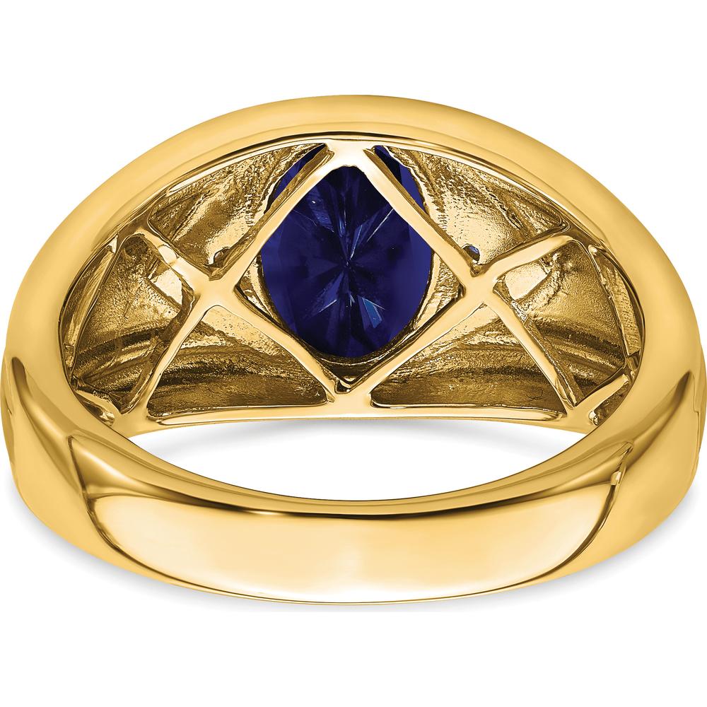 14K Yellow Gold Men's Ring with Lab-Created Oval Blue Sapphire - 3.27 Carat and Round Diamonds - 0.01 Carat Total Diamond Weight by 0