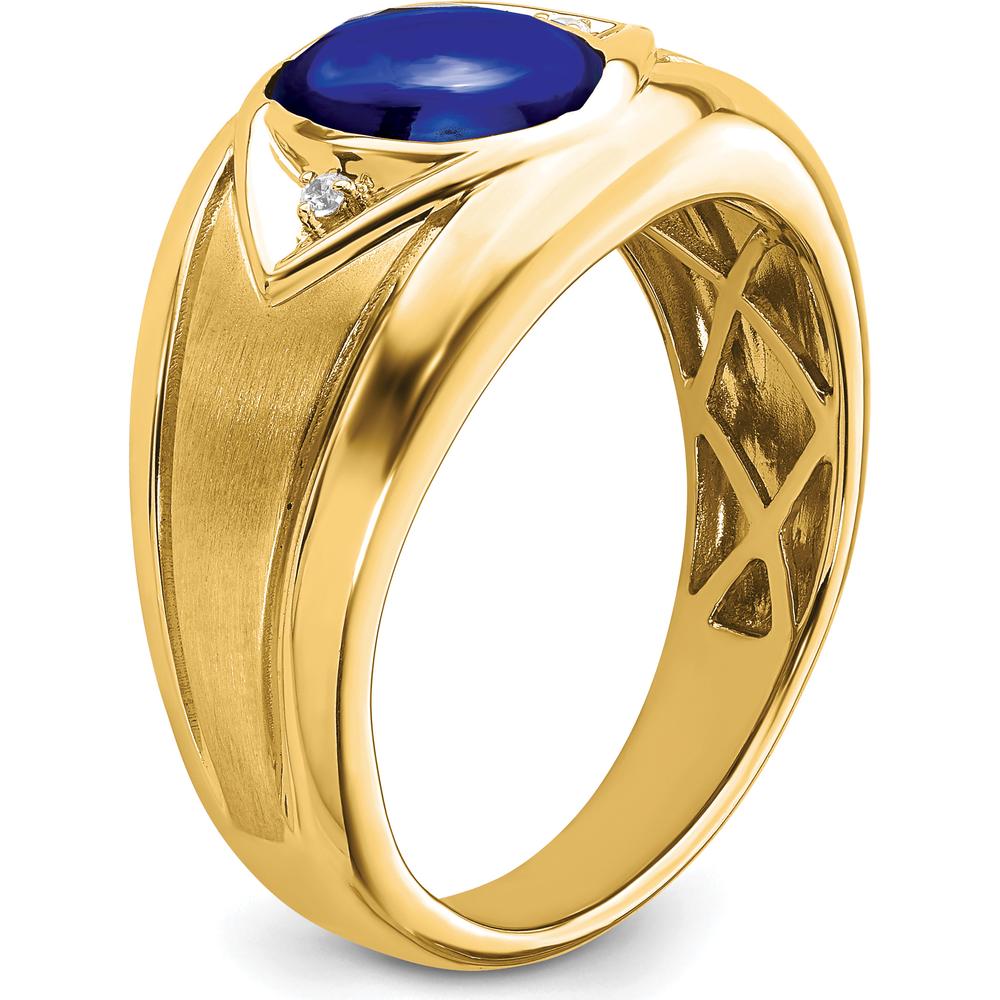 14K Yellow Gold Men's Ring with Lab-Created Oval Blue Sapphire - 3.27 Carat and Round Diamonds - 0.01 Carat Total Diamond Weight by 0