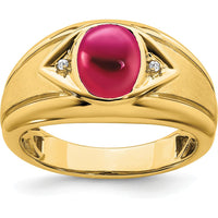 14K Yellow Gold Men's Ring with Lab-Created Ruby (3.27ct) and Round Diamonds (0.01ct) by 0