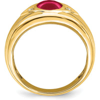 14K Yellow Gold Men's Ring with Lab-Created Ruby (3.27ct) and Round Diamonds (0.01ct) by 0