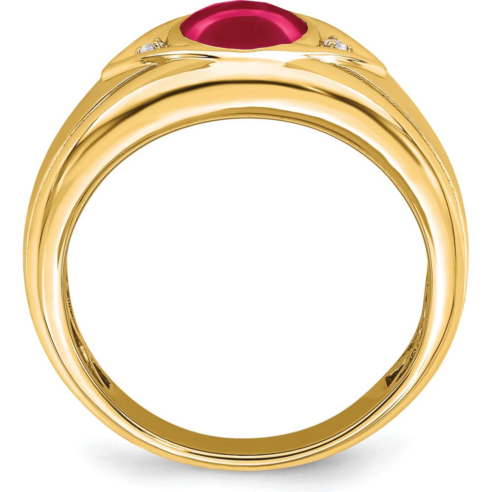 14K Yellow Gold Men's Ring with Lab-Created Ruby (3.27ct) and Round Diamonds (0.01ct) by 0