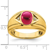14K Yellow Gold Men's Ring with Lab-Created Ruby (3.27ct) and Round Diamonds (0.01ct) by 0
