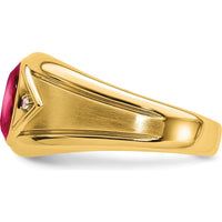 14K Yellow Gold Men's Ring with Lab-Created Ruby (3.27ct) and Round Diamonds (0.01ct) by 0