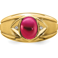 14K Yellow Gold Men's Ring with Lab-Created Ruby (3.27ct) and Round Diamonds (0.01ct) by 0