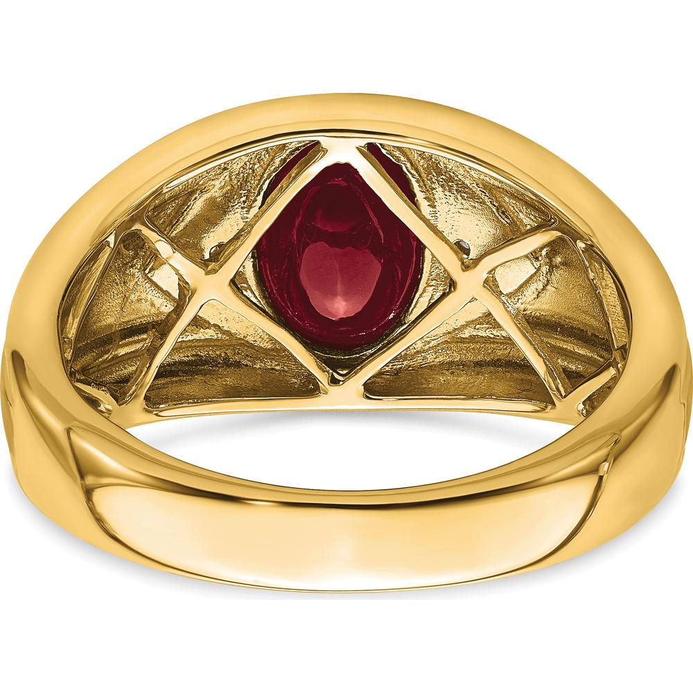 14K Yellow Gold Men's Ring with Lab-Created Ruby (3.27ct) and Round Diamonds (0.01ct) by 0