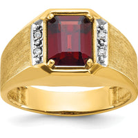 14K Yellow Gold Men's Ring with Lab-Created Ruby and 1/20 Carats Diamonds by IBGoodman