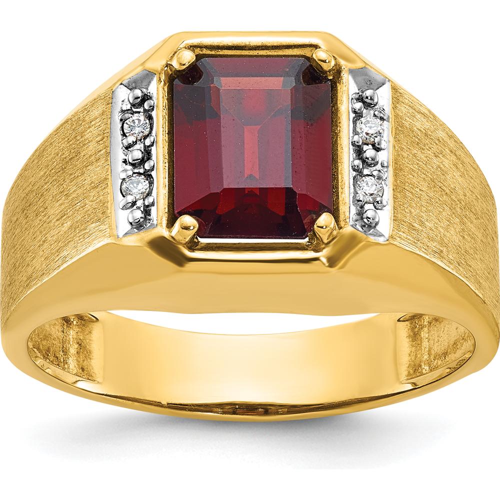 14K Yellow Gold Men's Ring with Lab-Created Ruby and 1/20 Carats Diamonds by IBGoodman