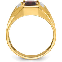 14K Yellow Gold Men's Ring with Lab-Created Ruby and 1/20 Carats Diamonds by IBGoodman