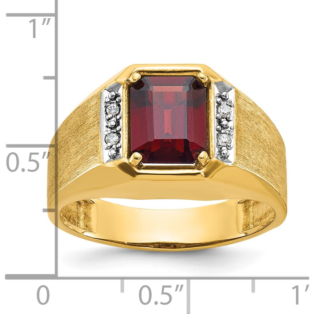 14K Yellow Gold Men's Ring with Lab-Created Ruby and 1/20 Carats Diamonds by IBGoodman