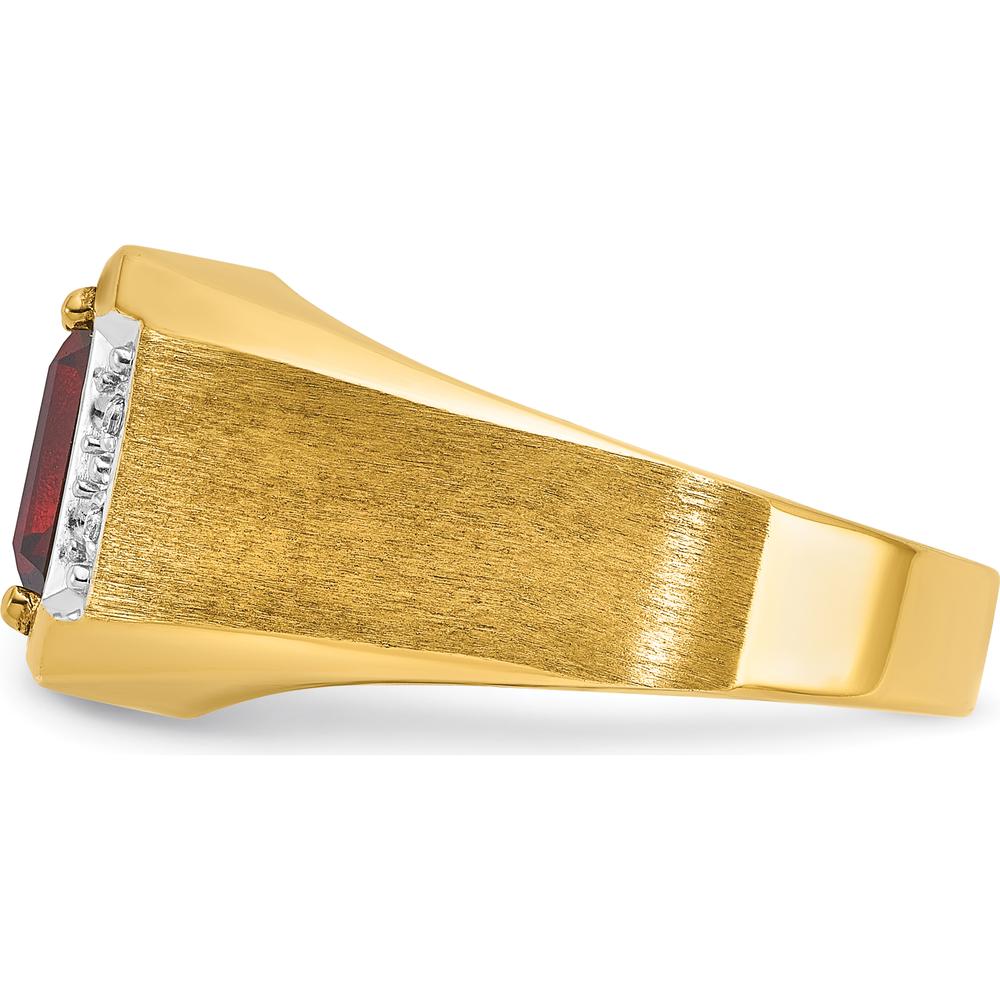 14K Yellow Gold Men's Ring with Lab-Created Ruby and 1/20 Carats Diamonds by IBGoodman