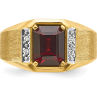 14K Yellow Gold Men's Ring with Lab-Created Ruby and 1/20 Carats Diamonds by IBGoodman