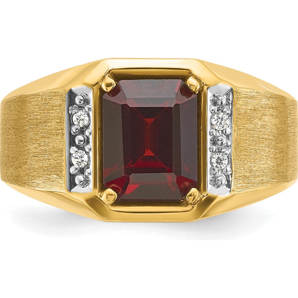 14K Yellow Gold Men's Ring with Lab-Created Ruby and 1/20 Carats Diamonds by IBGoodman