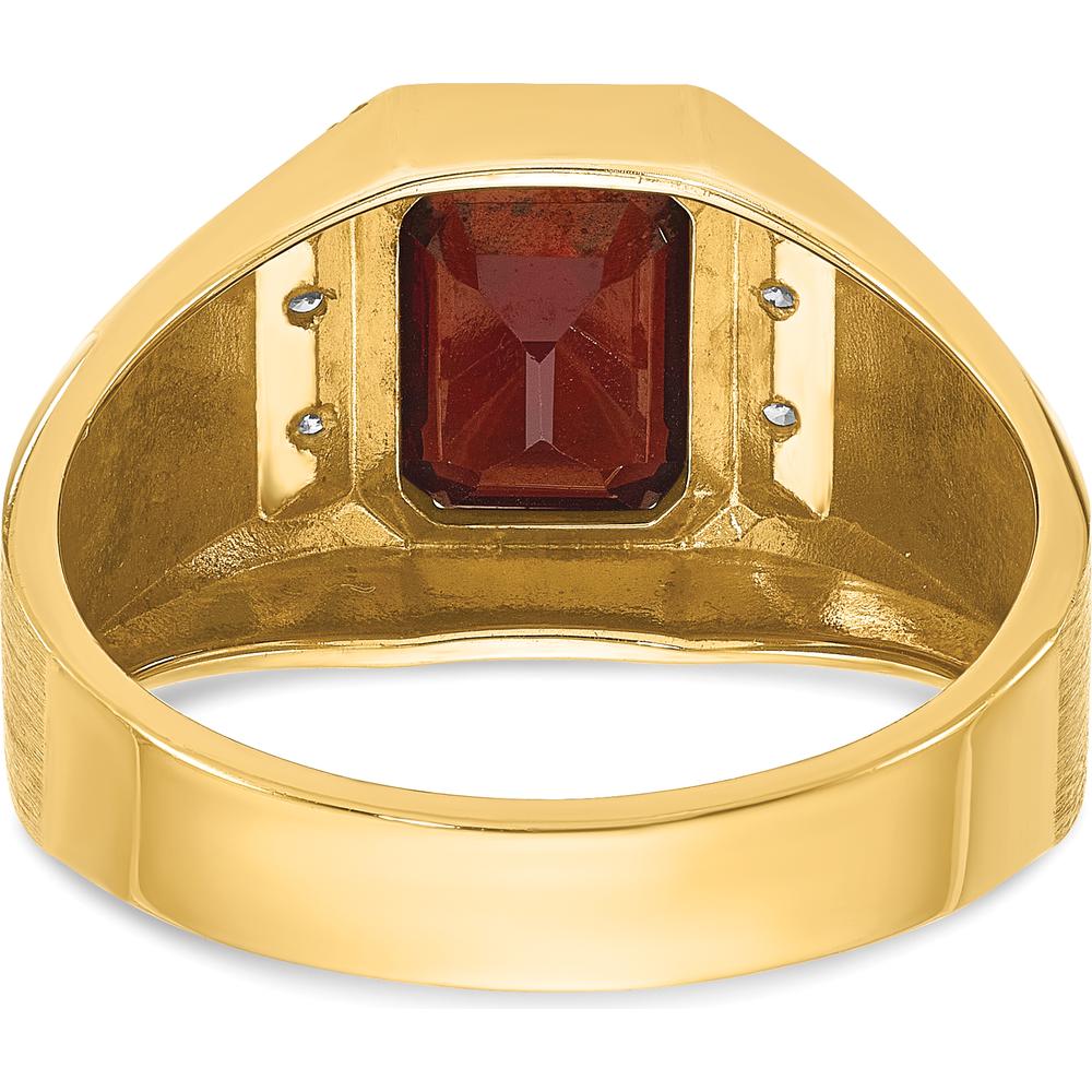 14K Yellow Gold Men's Ring with Lab-Created Ruby and 1/20 Carats Diamonds by IBGoodman