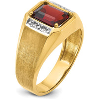 14K Yellow Gold Men's Ring with Lab-Created Ruby and 1/20 Carats Diamonds by IBGoodman