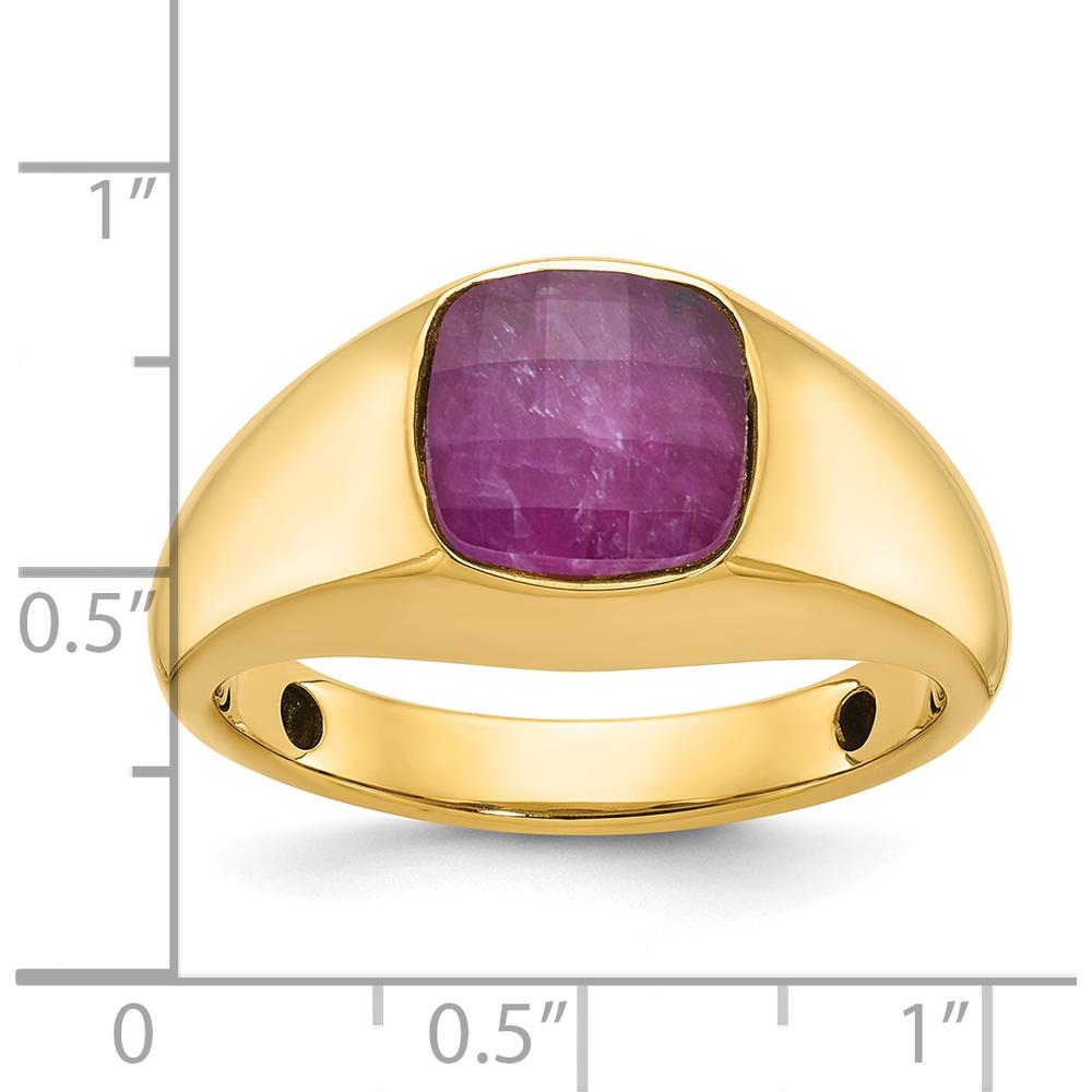14K Yellow Gold Men's Ring with Lab-Created Ruby Doublet Stone - 1.50 Carats Total Ruby Weight by IBGoodman