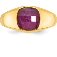 14K Yellow Gold Men's Ring with Lab-Created Ruby Doublet Stone - 1.50 Carats Total Ruby Weight by IBGoodman