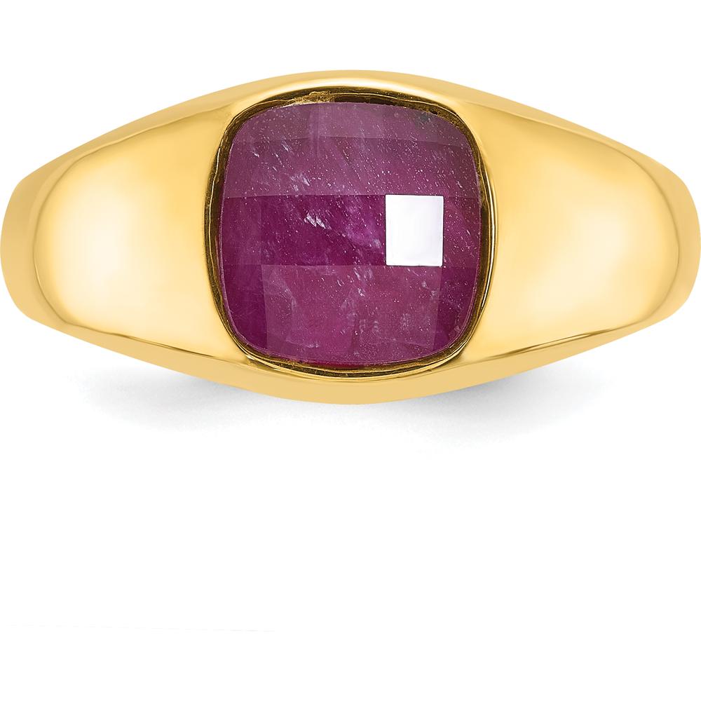 14K Yellow Gold Men's Ring with Lab-Created Ruby Doublet Stone - 1.50 Carats Total Ruby Weight by IBGoodman