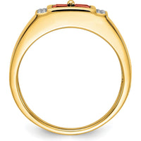 14K Yellow Gold Men's Ring with Lab-Created Square Rubies and Round Diamonds - 0.39 Carat Total Gemstone Weight by 0