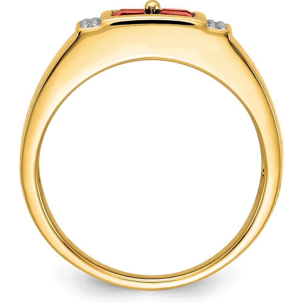 14K Yellow Gold Men's Ring with Lab-Created Square Rubies and Round Diamonds - 0.39 Carat Total Gemstone Weight by 0