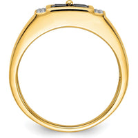 14K Yellow Gold Men's Ring with Lab-Created Square Sapphires and Round Diamonds - 0.3 Carat Total Sapphire Weight, 0.048 Carat Total Diamond Weight by 0