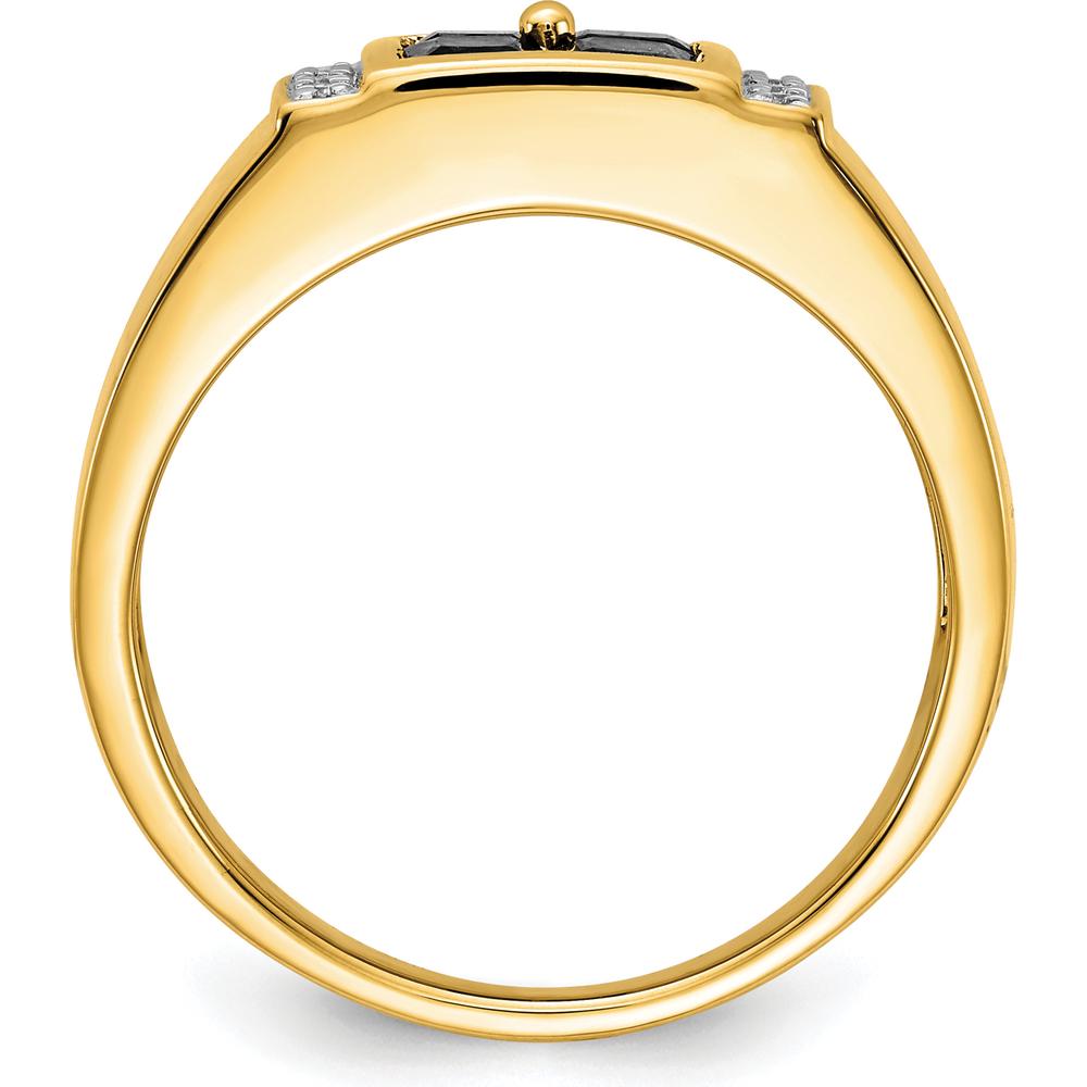 14K Yellow Gold Men's Ring with Lab-Created Square Sapphires and Round Diamonds - 0.3 Carat Total Sapphire Weight, 0.048 Carat Total Diamond Weight by 0