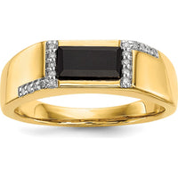 14K Yellow Gold Men's Ring with Onyx and Diamond Baguette and Round Stones - 0.005 Carat Total Diamond Weight by 0