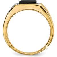 14K Yellow Gold Men's Ring with Onyx and Diamond Baguette and Round Stones - 0.005 Carat Total Diamond Weight by 0