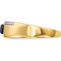 14K Yellow Gold Men's Ring with Onyx and Diamond Baguette and Round Stones - 0.005 Carat Total Diamond Weight by 0
