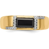 14K Yellow Gold Men's Ring with Onyx and Diamond Baguette and Round Stones - 0.005 Carat Total Diamond Weight by 0