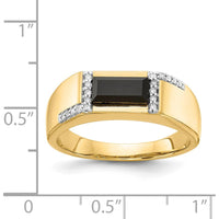 14K Yellow Gold Men's Ring with Onyx and Diamond Baguette and Round Stones - 0.005 Carat Total Diamond Weight by 0