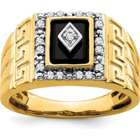 14K Yellow Gold Men's Ring with Onyx Center and Diamond Halo - 1.475 Carat Onyx, 0.012 Carat Total Diamond Weight by 0