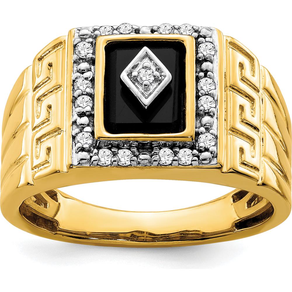 14K Yellow Gold Men's Ring with Onyx Center and Diamond Halo - 1.475 Carat Onyx, 0.012 Carat Total Diamond Weight by 0