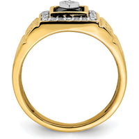 14K Yellow Gold Men's Ring with Onyx Center and Diamond Halo - 1.475 Carat Onyx, 0.012 Carat Total Diamond Weight by 0
