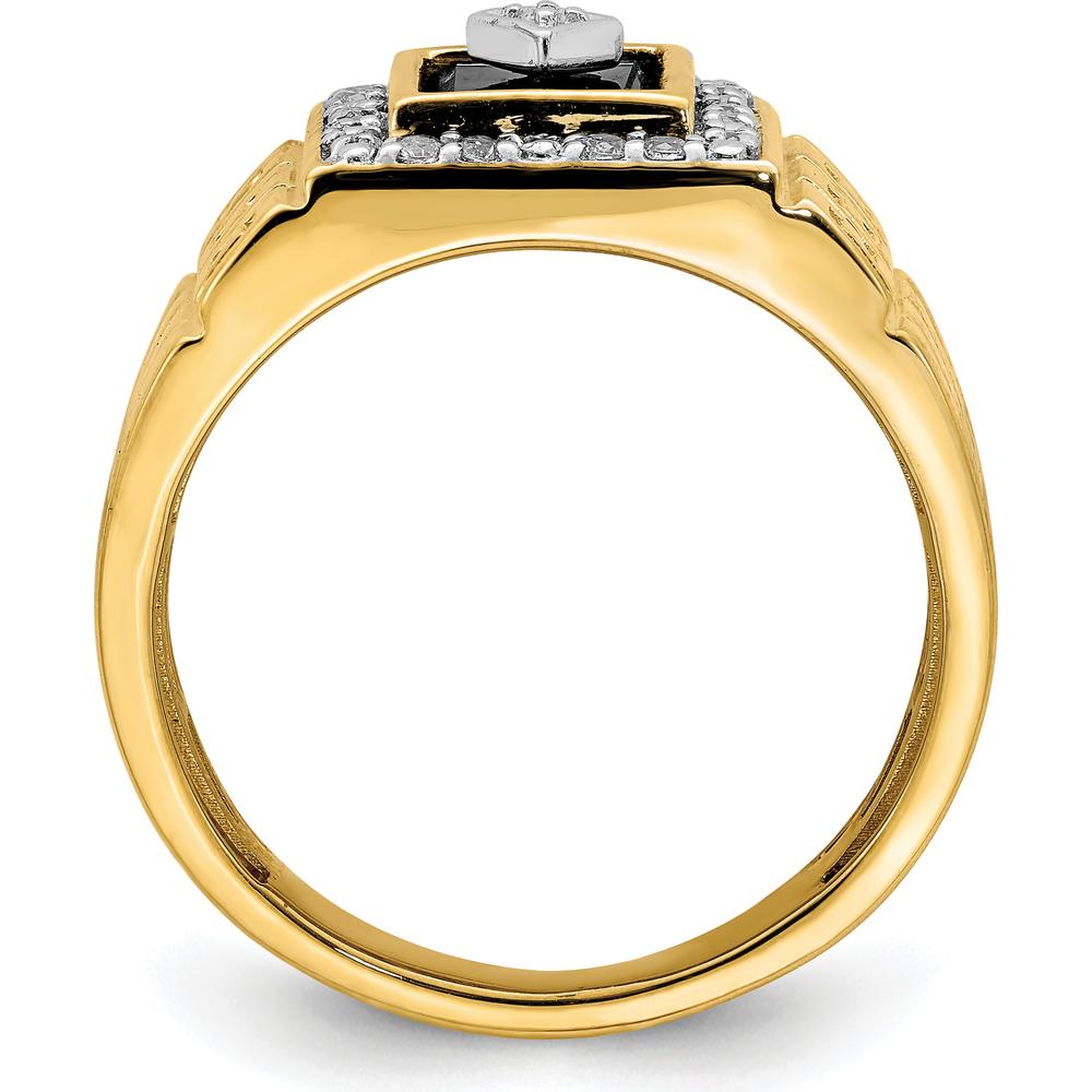 14K Yellow Gold Men's Ring with Onyx Center and Diamond Halo - 1.475 Carat Onyx, 0.012 Carat Total Diamond Weight by 0