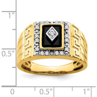 14K Yellow Gold Men's Ring with Onyx Center and Diamond Halo - 1.475 Carat Onyx, 0.012 Carat Total Diamond Weight by 0