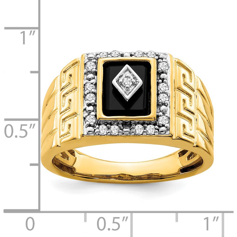 14K Yellow Gold Men's Ring with Onyx Center and Diamond Halo - 1.475 Carat Onyx, 0.012 Carat Total Diamond Weight by 0