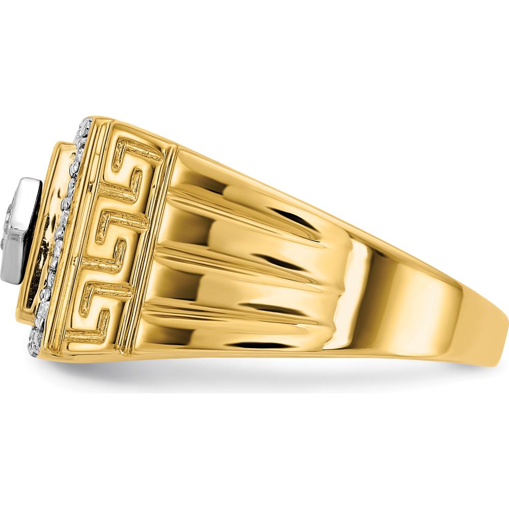 14K Yellow Gold Men's Ring with Onyx Center and Diamond Halo - 1.475 Carat Onyx, 0.012 Carat Total Diamond Weight by 0