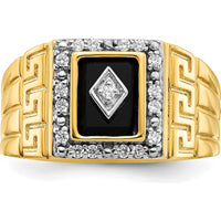 14K Yellow Gold Men's Ring with Onyx Center and Diamond Halo - 1.475 Carat Onyx, 0.012 Carat Total Diamond Weight by 0