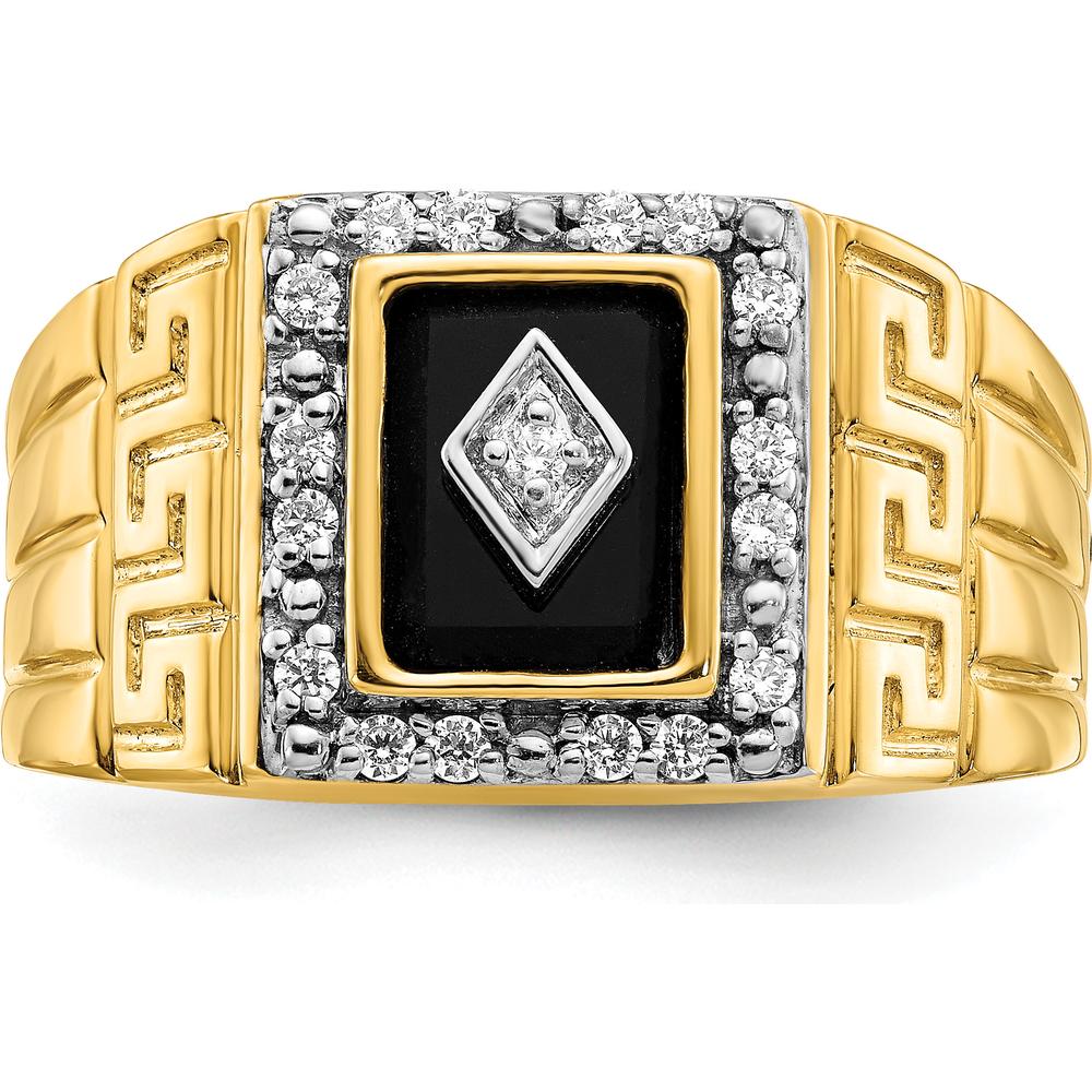14K Yellow Gold Men's Ring with Onyx Center and Diamond Halo - 1.475 Carat Onyx, 0.012 Carat Total Diamond Weight by 0