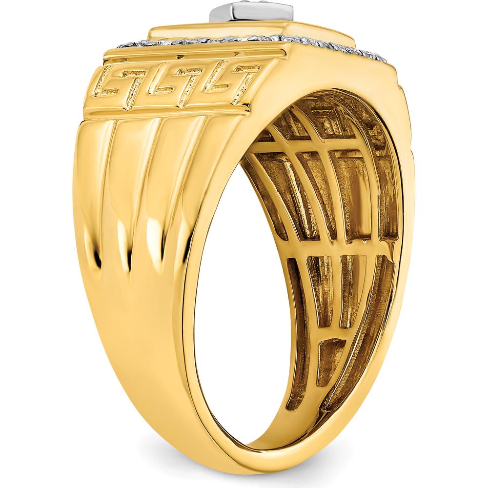 14K Yellow Gold Men's Ring with Onyx Center and Diamond Halo - 1.475 Carat Onyx, 0.012 Carat Total Diamond Weight by 0