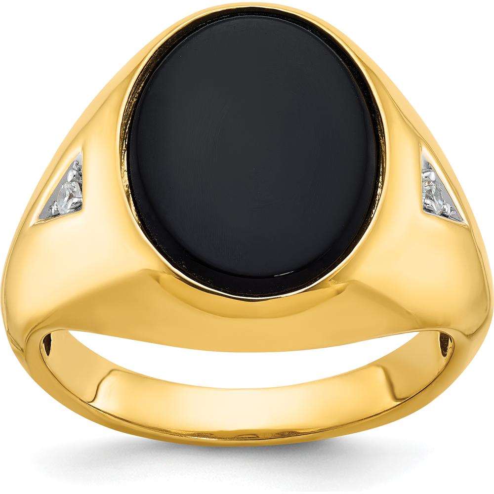 14K Yellow Gold Men's Ring with Oval Onyx and 2 Round Diamonds - 0.041 Carats Total Diamond Weight by IBGoodman