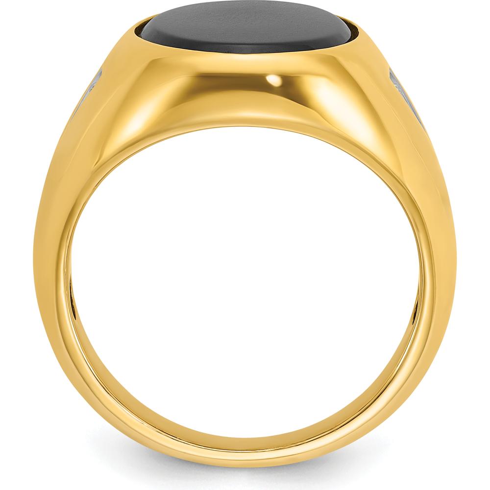 14K Yellow Gold Men's Ring with Oval Onyx and 2 Round Diamonds - 0.041 Carats Total Diamond Weight by IBGoodman
