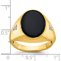 14K Yellow Gold Men's Ring with Oval Onyx and 2 Round Diamonds - 0.041 Carats Total Diamond Weight by IBGoodman