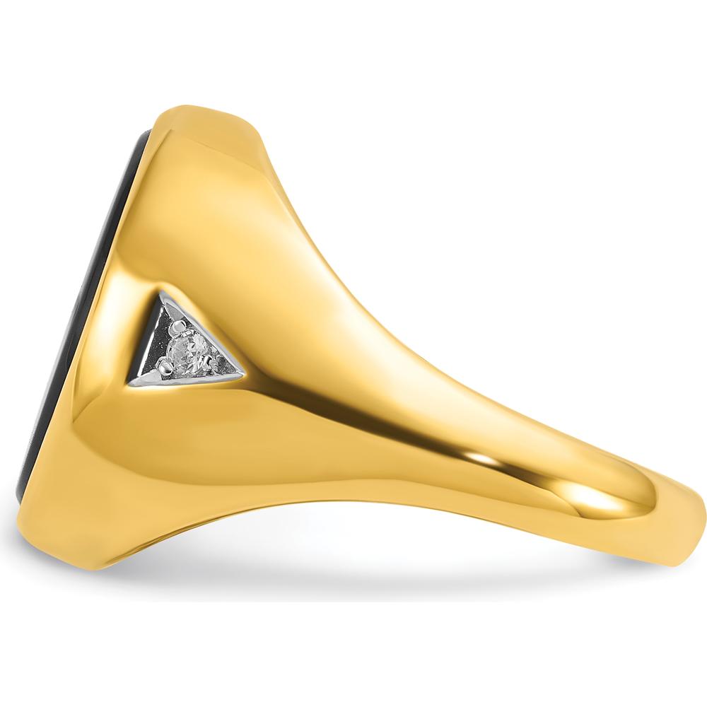 14K Yellow Gold Men's Ring with Oval Onyx and 2 Round Diamonds - 0.041 Carats Total Diamond Weight by IBGoodman