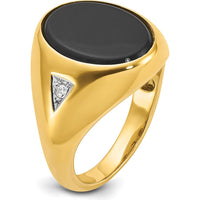 14K Yellow Gold Men's Ring with Oval Onyx and 2 Round Diamonds - 0.041 Carats Total Diamond Weight by IBGoodman