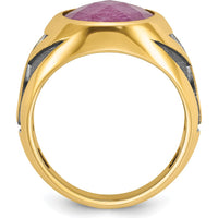 14K Yellow Gold Men's Ring with Oval Ruby Doublet and Black Rhodium Accents by IBGoodman