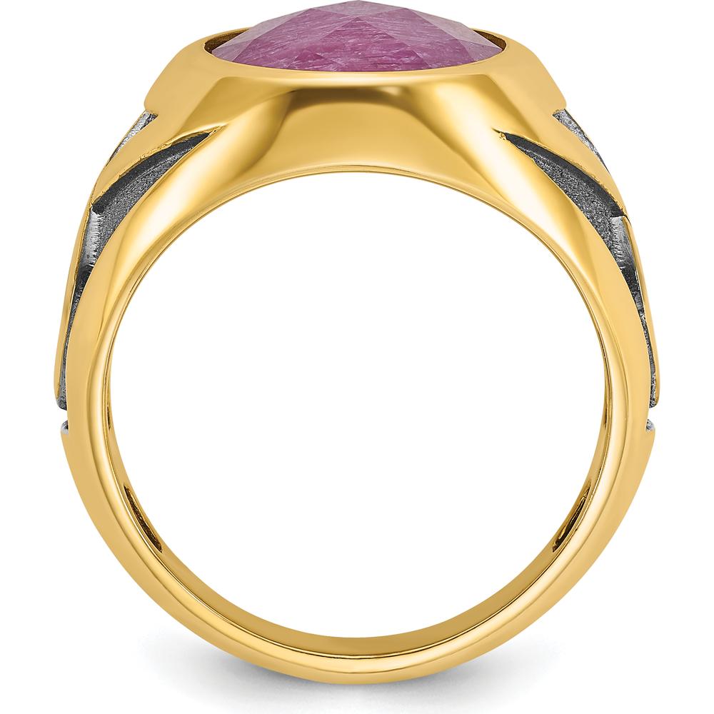 14K Yellow Gold Men's Ring with Oval Ruby Doublet and Black Rhodium Accents by IBGoodman