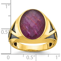 14K Yellow Gold Men's Ring with Oval Ruby Doublet and Black Rhodium Accents by IBGoodman